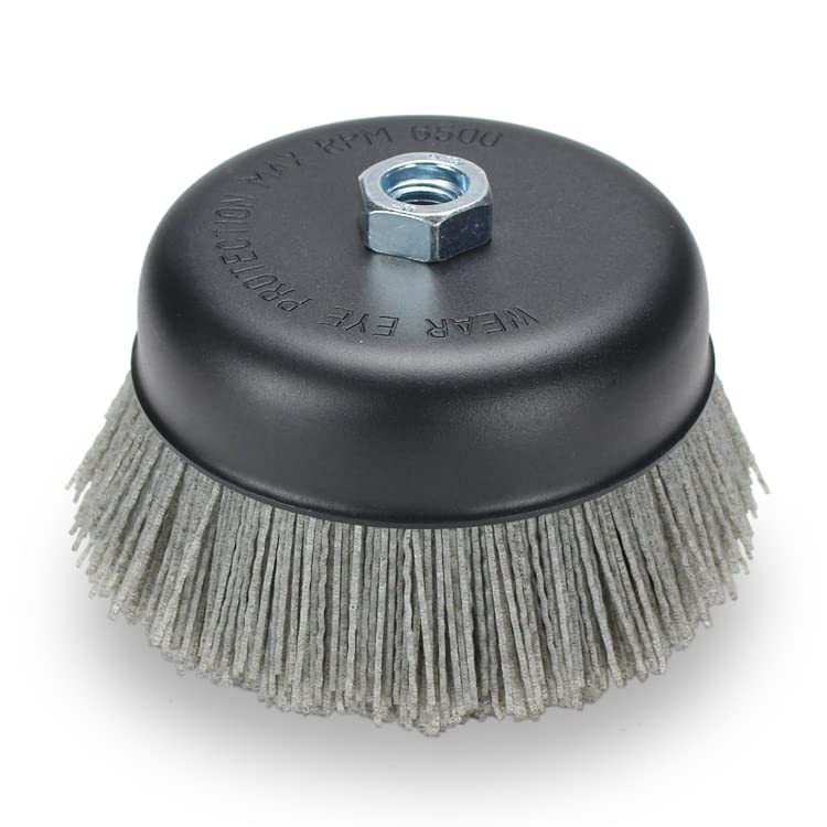 BHA 6″ Abrasive Filament Nylon Bristle Cup Brush, 5/8″-11 Thread Arbor – Gray (80 Grit)