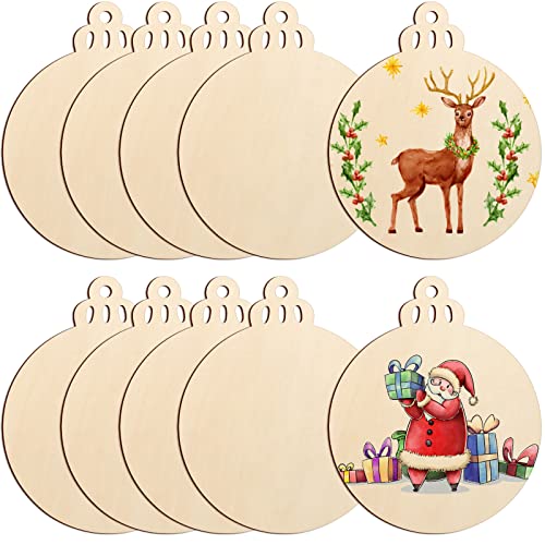 Large Size 7″ Wooden Christmas Ornaments to Paint, DIY Blank Unfinished Round Wood Discs Ornament for Crafts Hanging Decorations(10PCS)