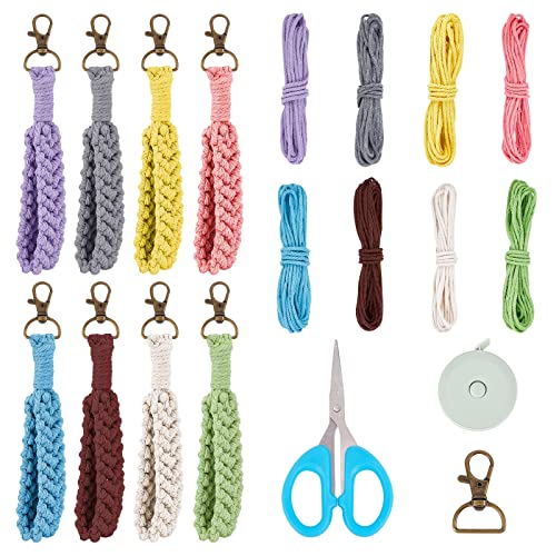 FREEBLOSS 8 Set DIY Macrame Boho Keychain Bracelet Kit Handmade Boho Wristlet Keychain Macrame Key Wristlet Keyring Holder Wrist Lanyard for Women