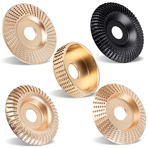 Pomsare 5PCS Angle Grinder Wood Carving Disc Set, 4 and 1/2 Attachments with 5/8 inch Arbor, Stump Tool Grinding Wheel Shaping for Cutting, Cutting