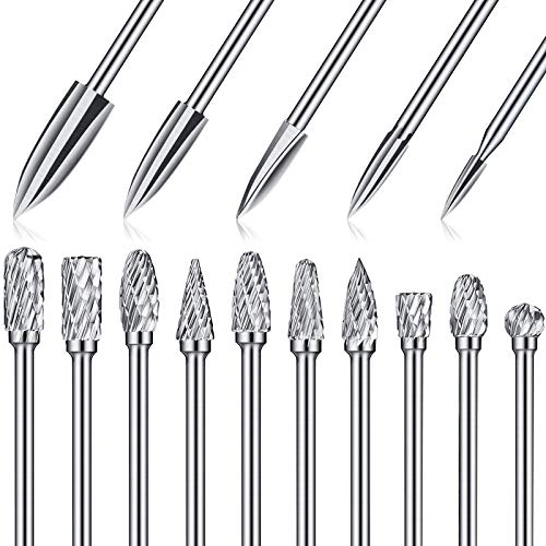 15 Pieces Wood Carving and Engraving Drill Bit Double Cut Carbide Rotary Burr Woodworking Drill Bits Set for DIY Woodworking, Drilling, Engraving,