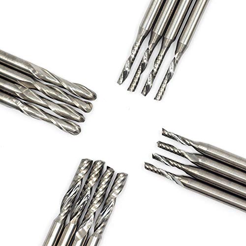 OSCARBIDE 16 Pieces/Set Carbide End Mills CNC Spiral Router Bits,Include 4 Pieces 1/8”Shank 2 Flutes Ball Nose,12 Pieces 1 Flutes Milling Cutters for