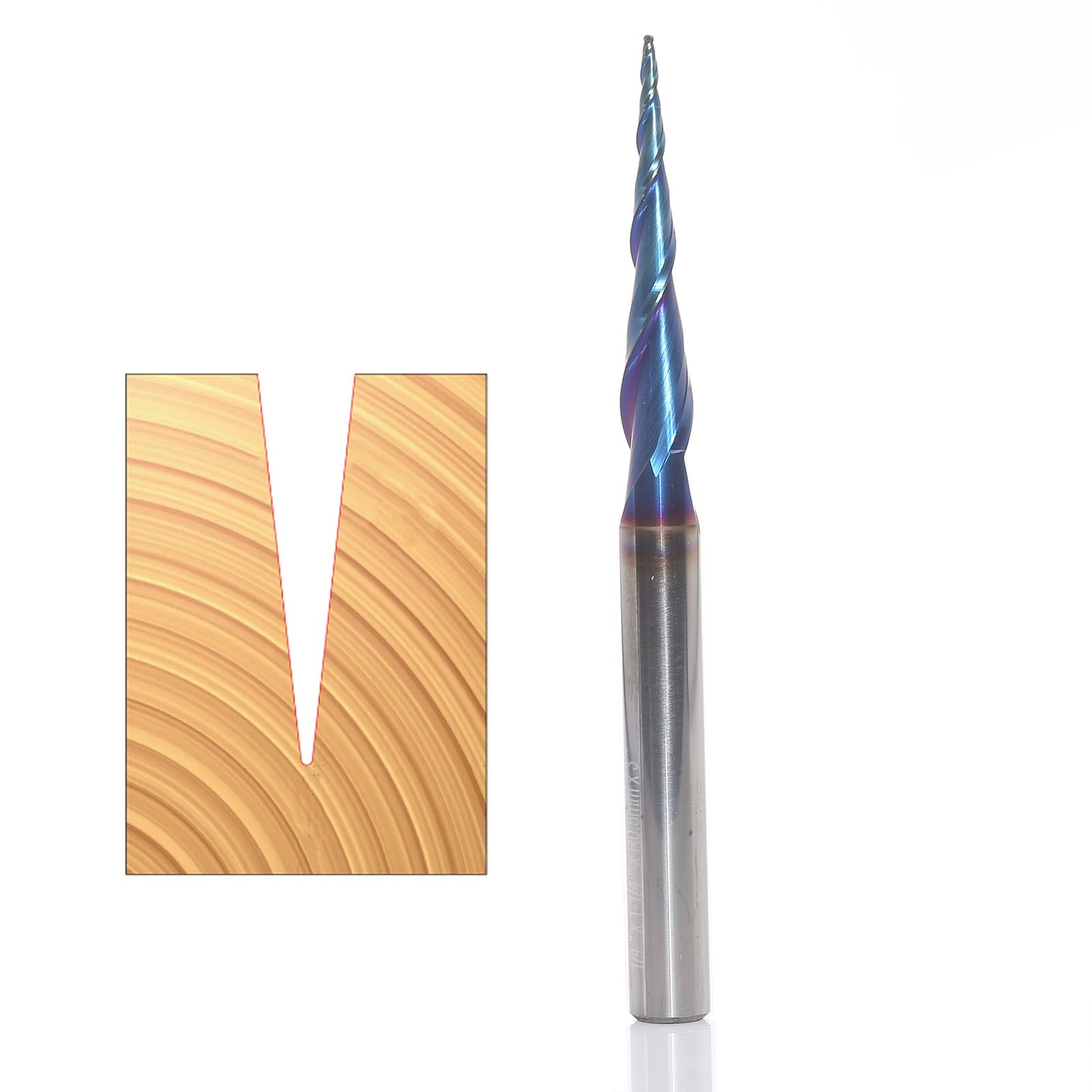 Akylin CNC Tapered Ball Nose Spiral Router Bit,1.0mm Tip Diameter (0.5mm Radius),1/4″ Shank Solid Carbide Endmills with Nano Blue Coating,Up Cut for