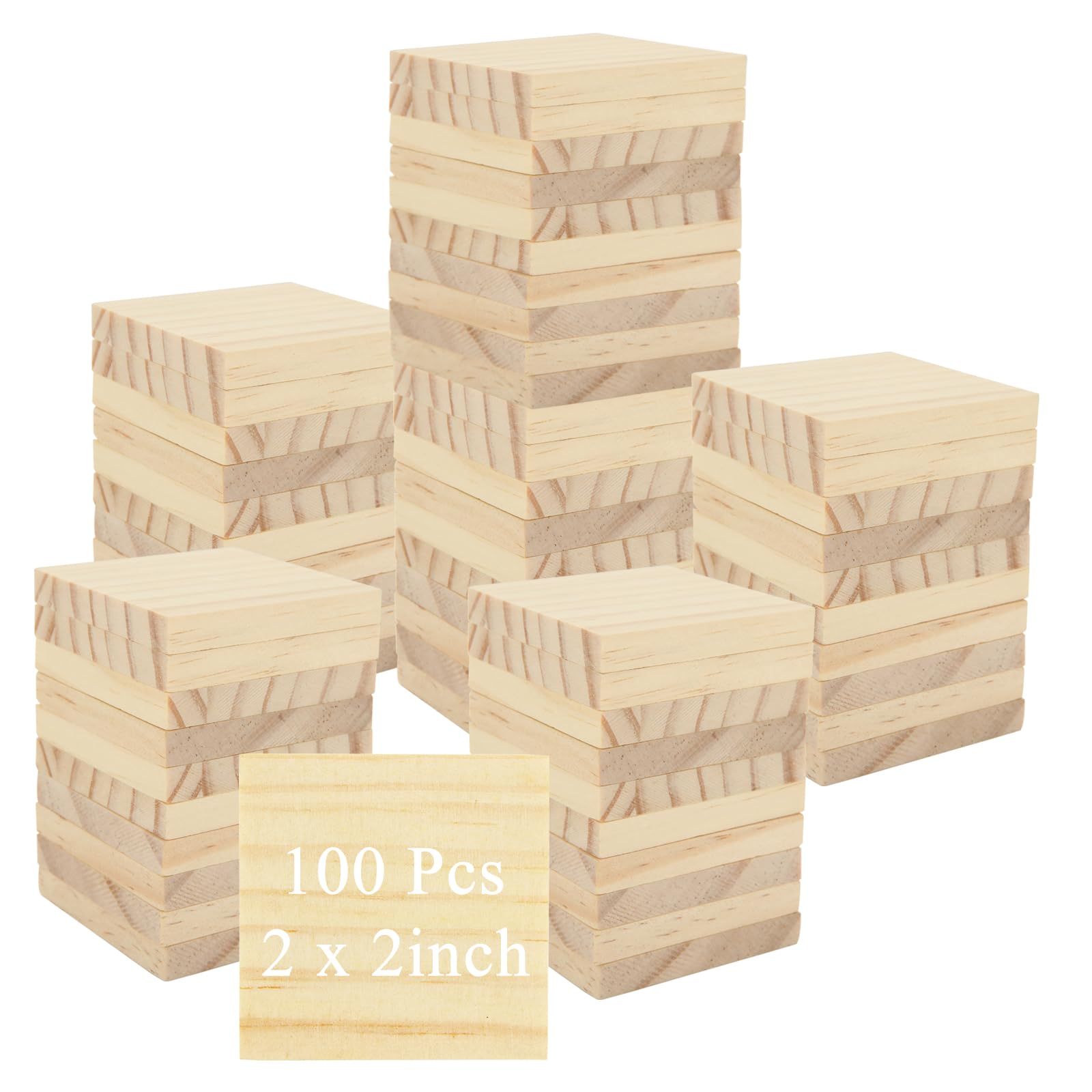 WOPPLXY 100 Pcs 2 X 2 Inch Wooden Squares for Crafts, 0.27 Inch Thick Natural Blank Square Blocks, Unfinished Wood Blocks, Blank Wood Wooden Tiles