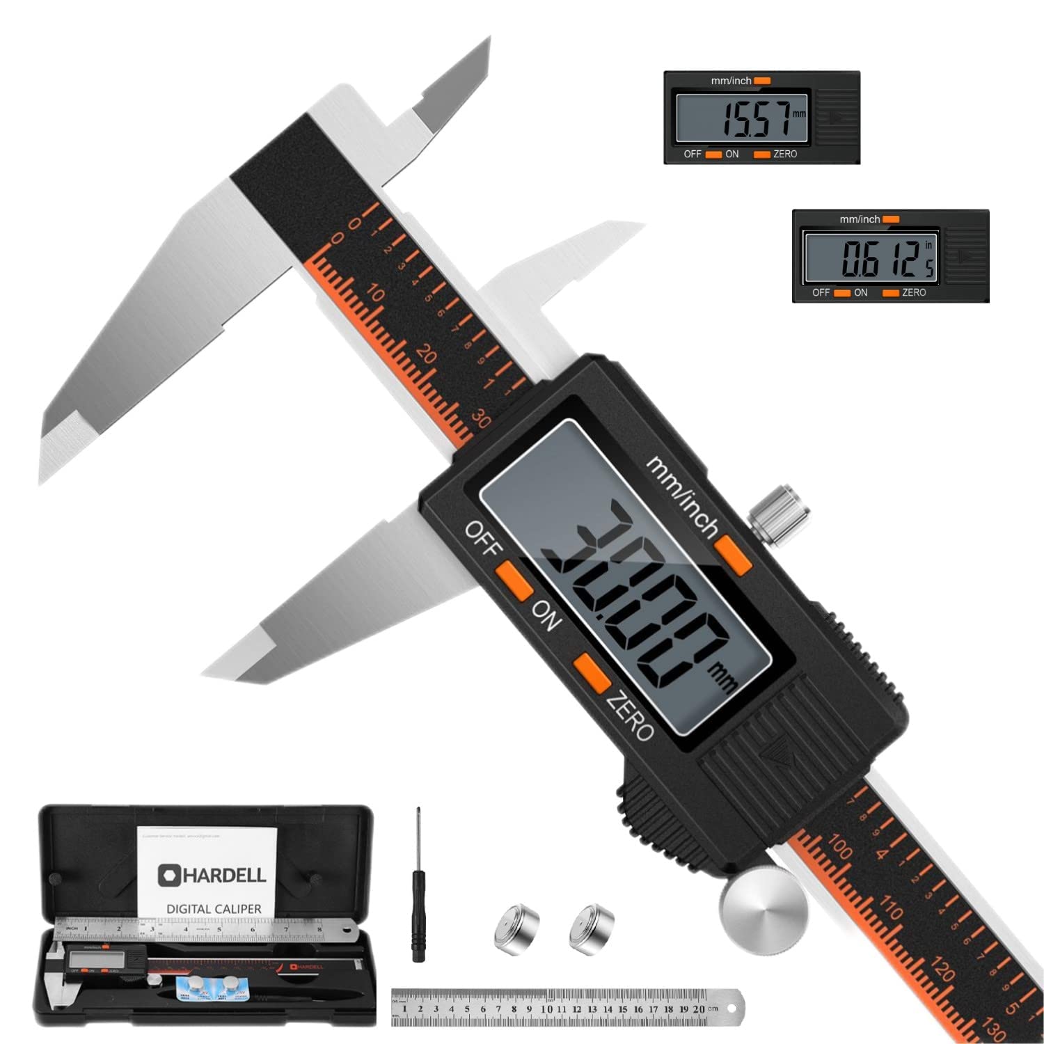 HARDELL Digital Caliper, 6 Inch Stainless Steel Caliper Measuring Tool with Large LCD Screen, Electronic Micrometer Caliper Digital Inch/Millimeter