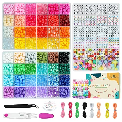 Dowsabel Bracelet Making Kit, 48 Colors Pony Beads Friendship Bracelet Kit Letter Beads Heart Beads for Jewelry Making, DIY Arts and Crafts Gifts for