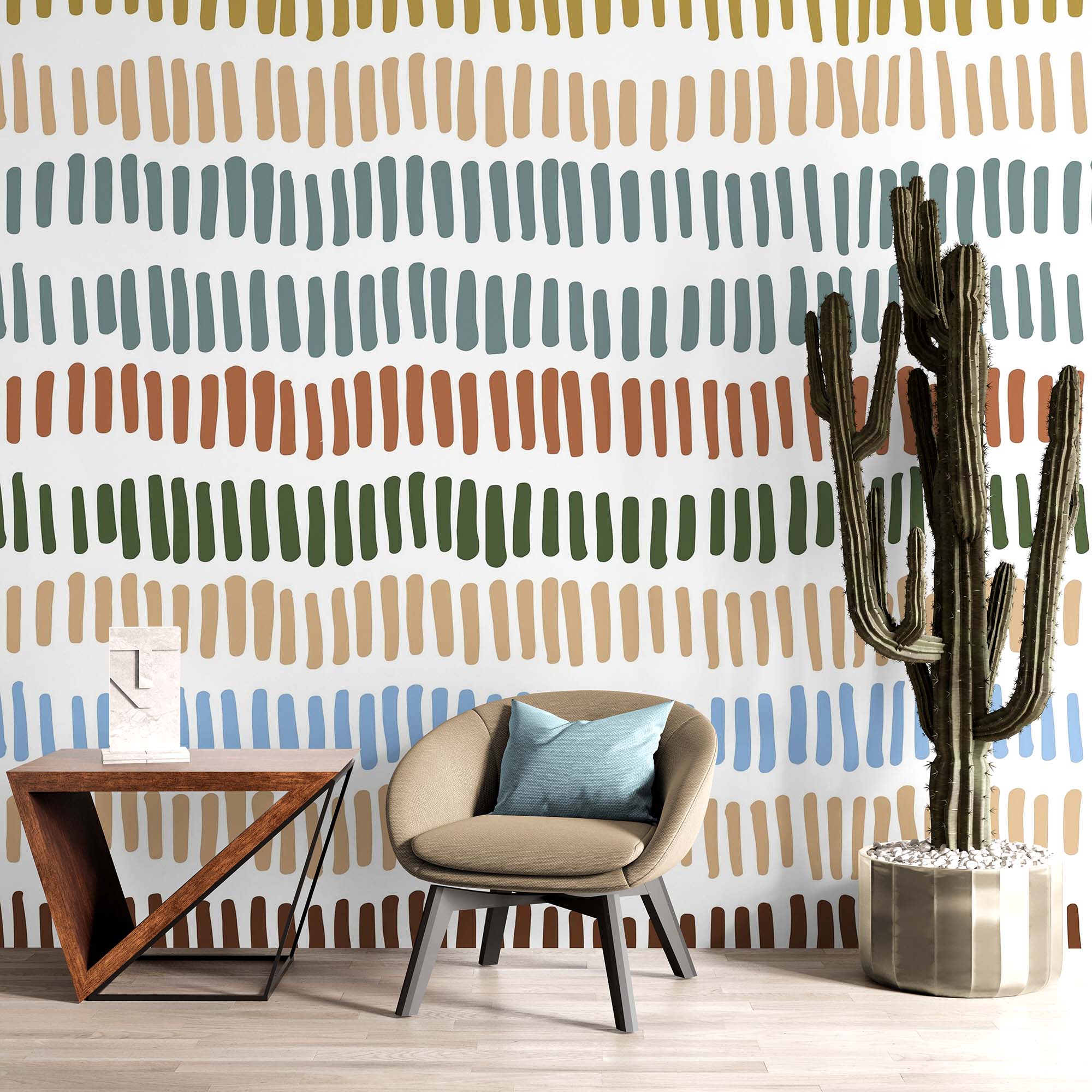 Minimalist Boho Wallpaper Peel and Stick Mural. Pastel Color Brush Strokes Stripes Pattern Design. #6568