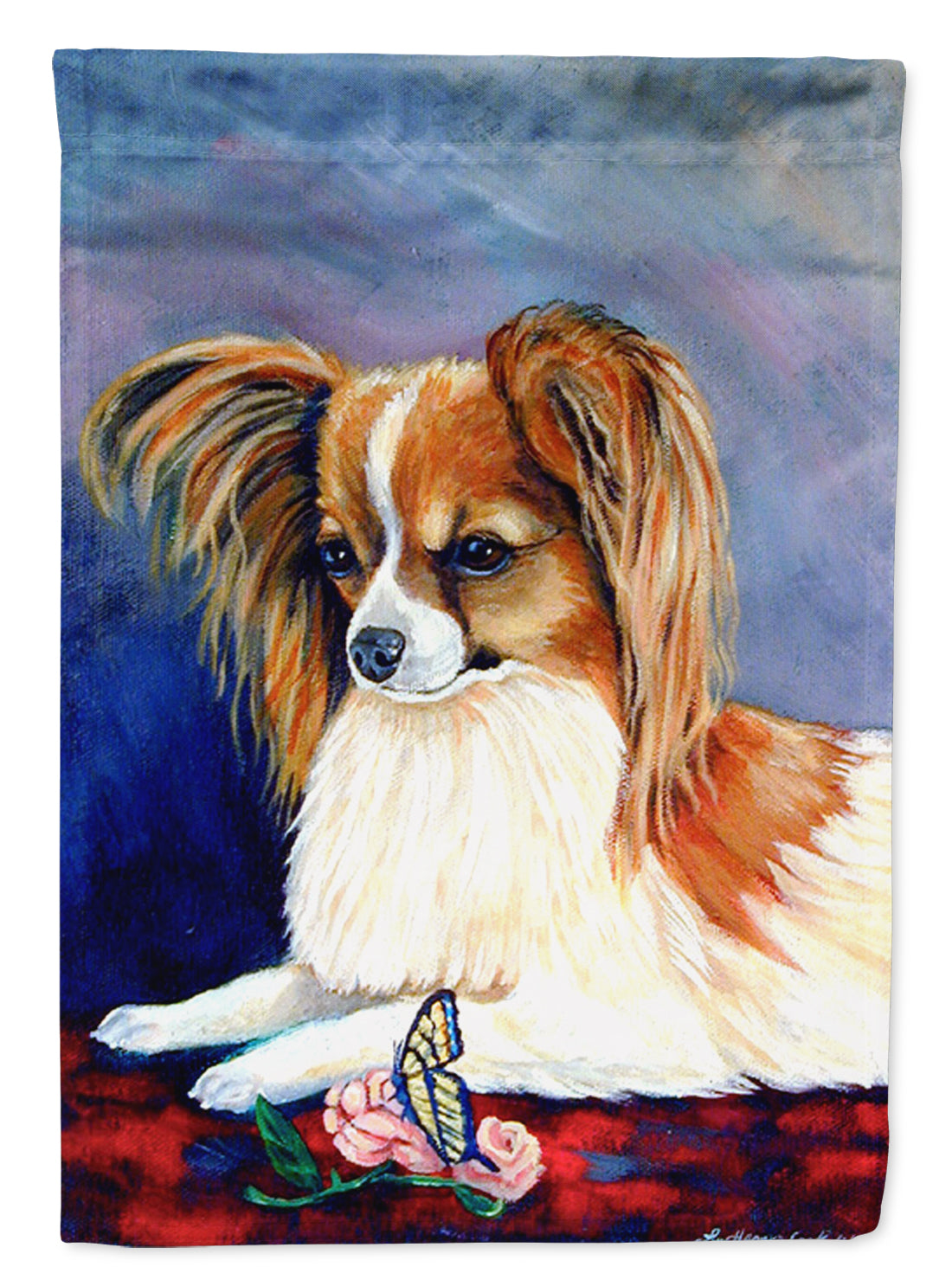 Sable Papillon with a Butterfly and rose Flag Garden Size