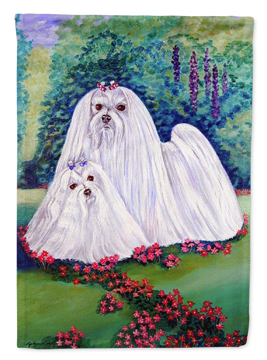 Maltese and puppy Garden Beauties Flag Garden Size