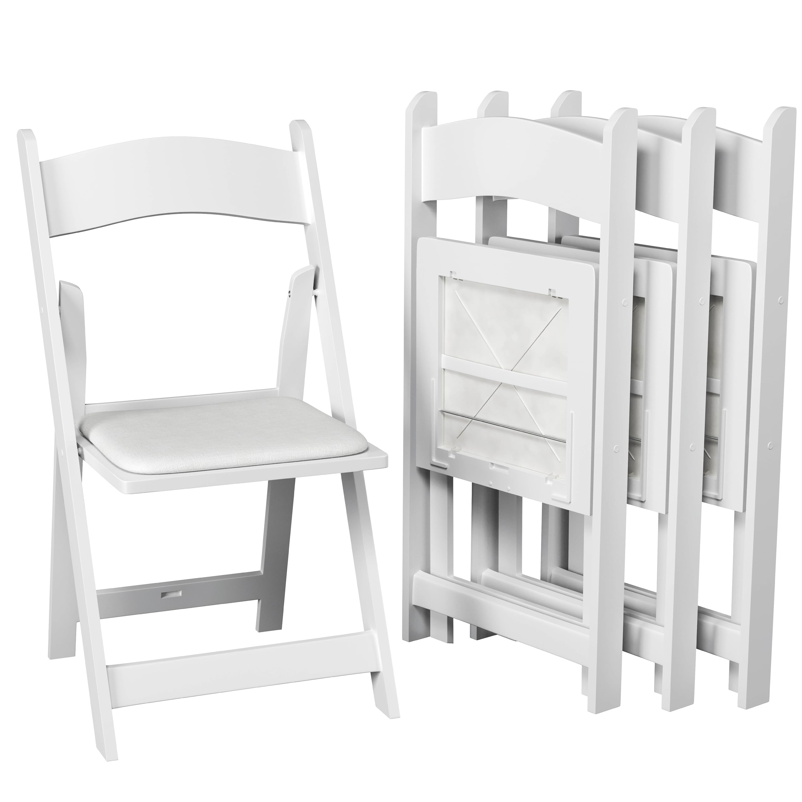 4 White Resin Stackable Folding Chairs – Comfortable White Foldable Chair – Folding Chairs with Padded Seats – Indoor/Outdoor Folding Chairs for Events – Lightweight Foldable Chairs (4 Pack)