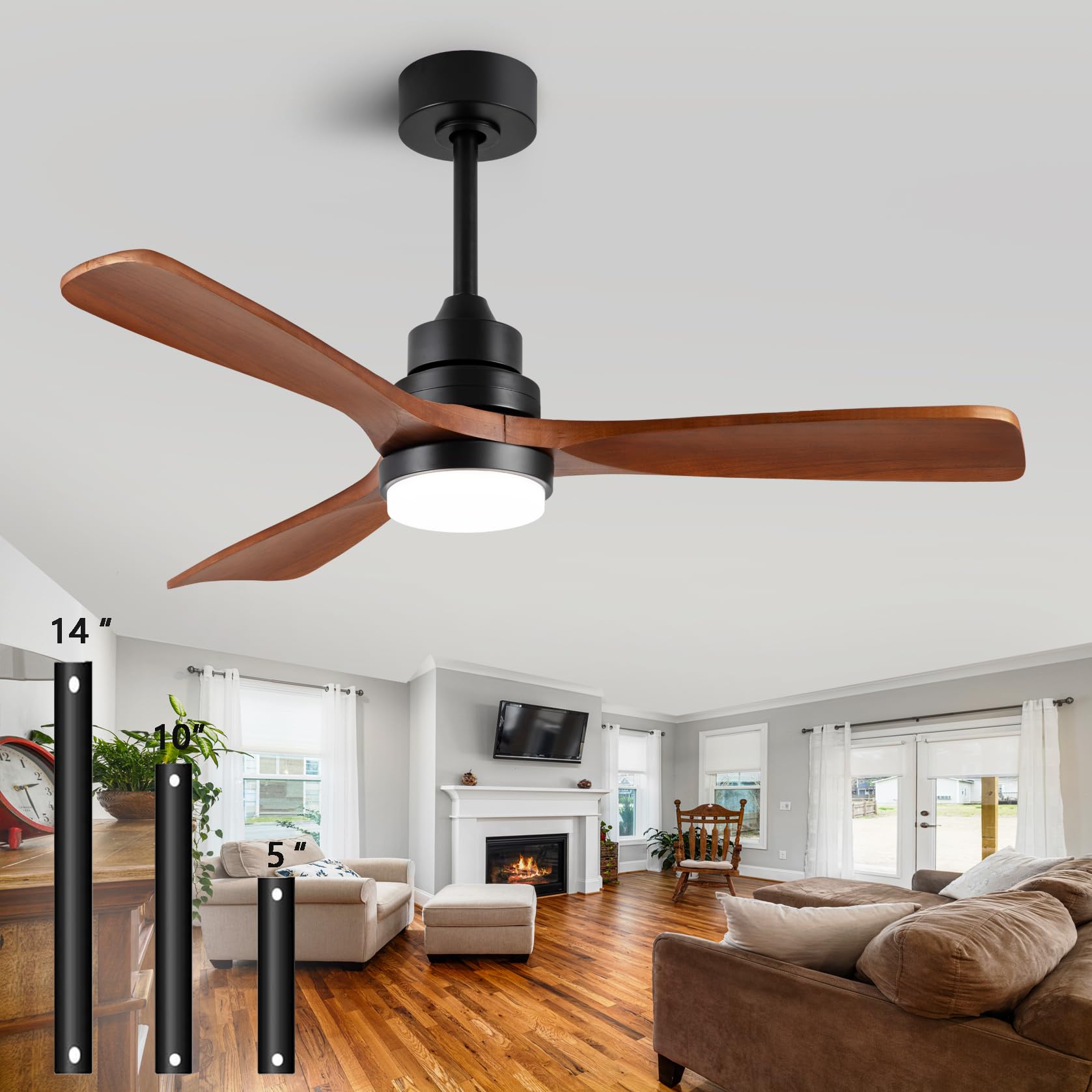 dearnow 48″ Wooden Ceiling Fan with Lighted Remote Control, Indoor Outdoor Wooden Ceiling Fan, Outdoor Modern Ceiling Fan with 3 Fan Blades for Patio, Living Room, Farmhouse, etc (Black + Walnut)