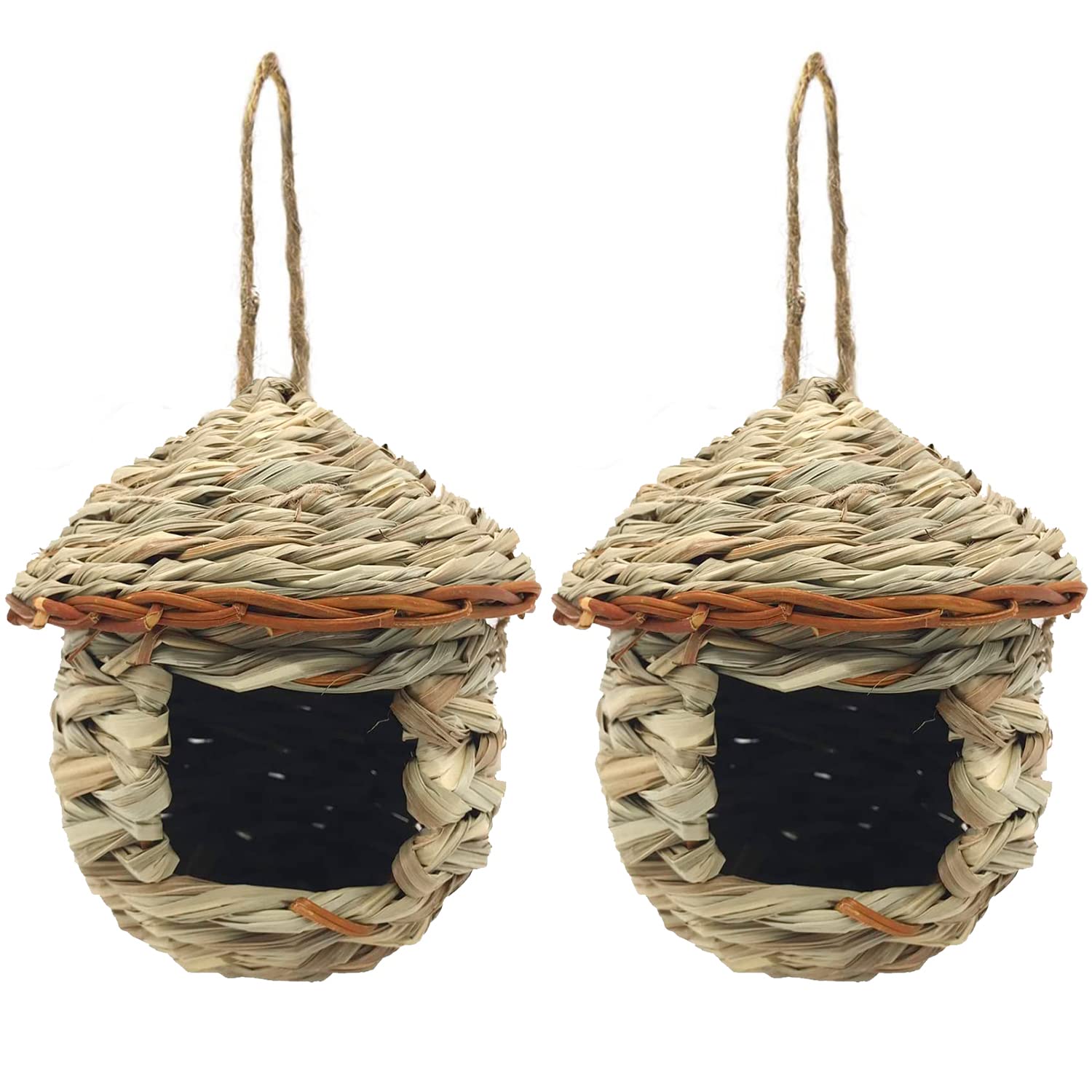 Gute Hummingbird House, Grass Hand Woven Birdhouses for Outdoors Hanging, Natural Bird Hut for Outside, Bird Houses for Audubon Finch Canary