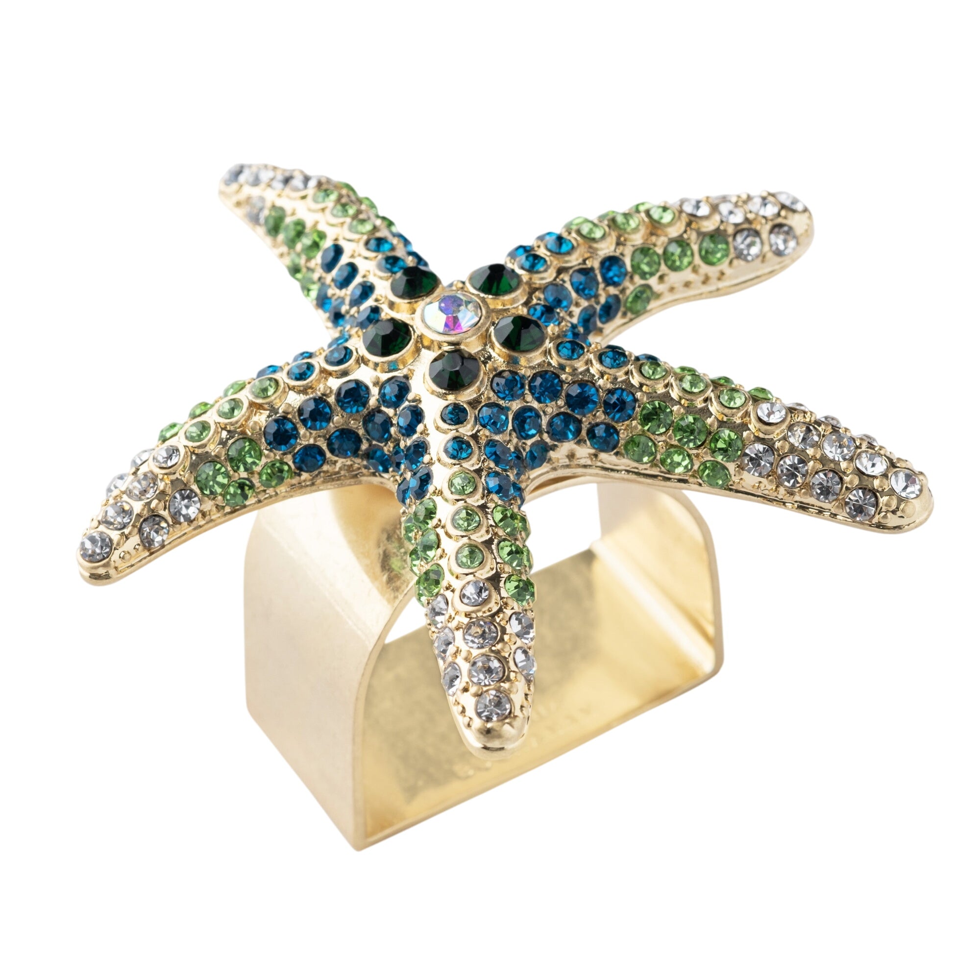 Sparkling Starfish Napkin Rings, Green, Set Of Four