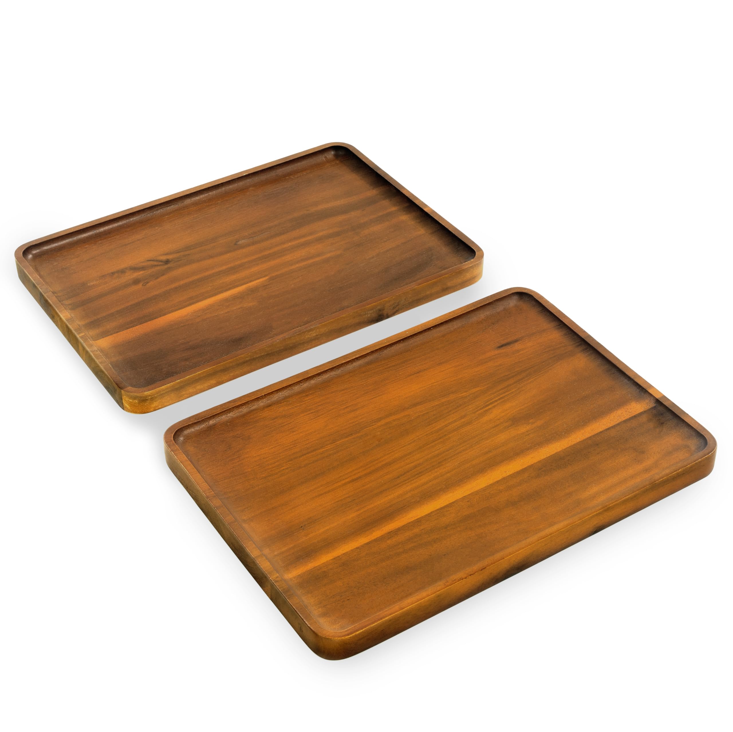 KOLWOVEN 2 PCS Wood Serving Trays Rectangular Solid Acacia Wooden Serving Platters Natural Wooden Boards for Party Bar Coffee (Set 2)