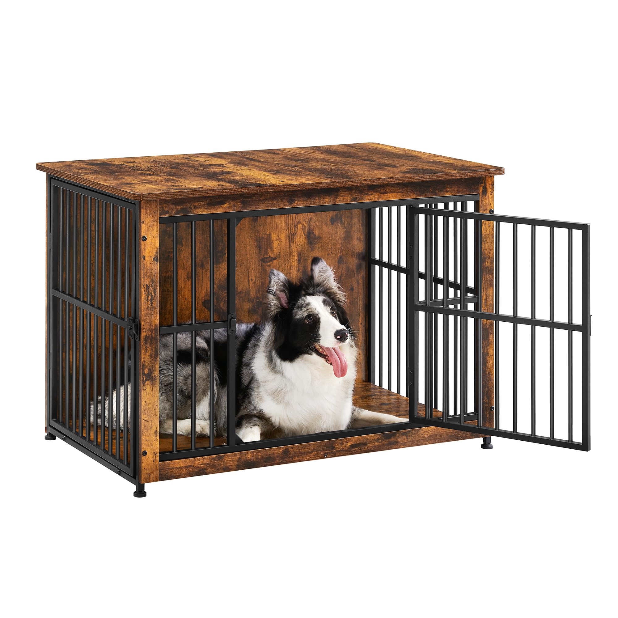 Feandrea Dog Crate Furniture, Side End Table, Modern Kennel for Dogs Indoor up to 70 lb, Heavy-Duty Dog Cage with Enclosed Base, Double-Door Dog House, Rustic Brown UPFC023X01