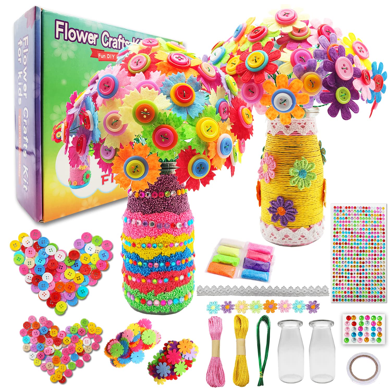 Crafts for Girls Ages 6-10 Make Your Own Flower Bouquet with Buttons and Felt Flowers, Vase Art and Craft for Children – DIY Activity Christmas