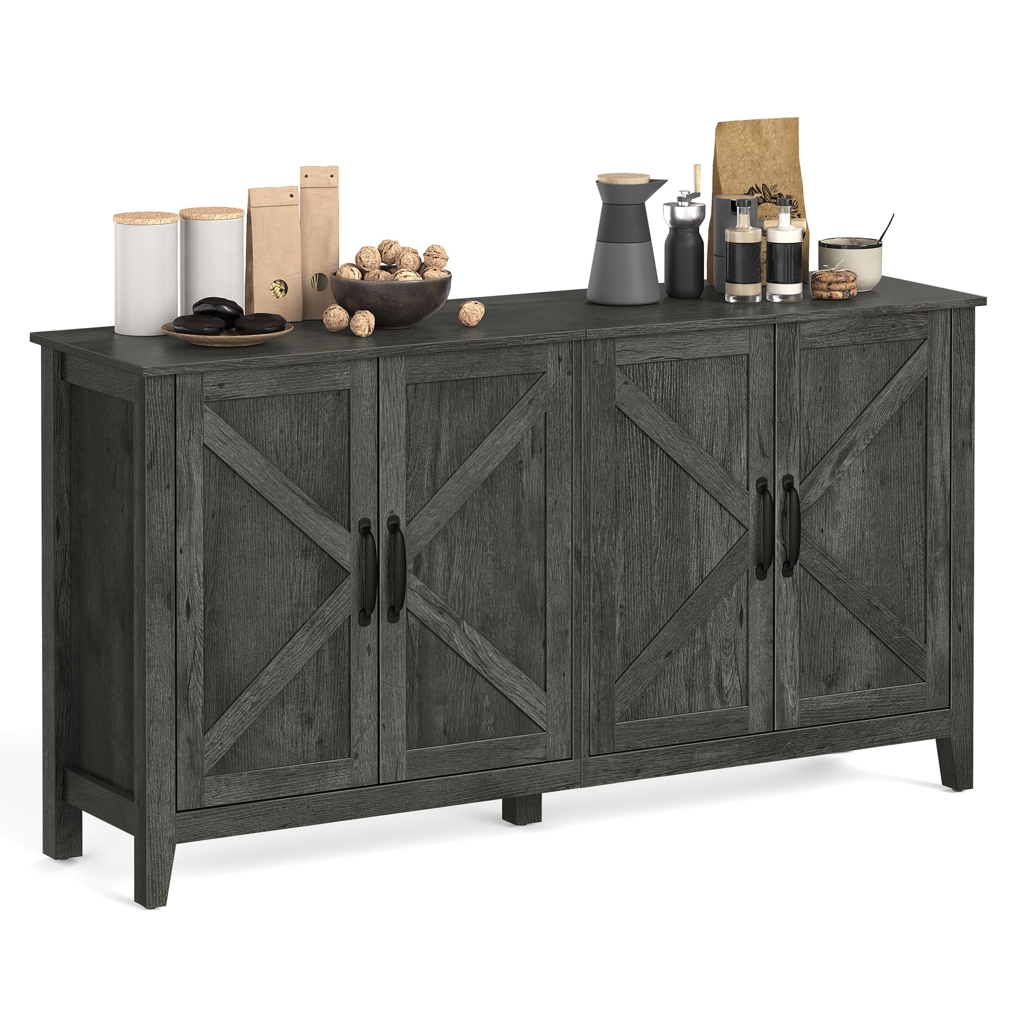 VASAGLE Buffet Storage Cabinet, 15.7″ D x 59″ W x 31.5″ H Credenza Sideboard Table, Kitchen Cupboard with Adjustable Shelves for Living, Dining Room, Entryway, Charcoal Gray ULSC381T04