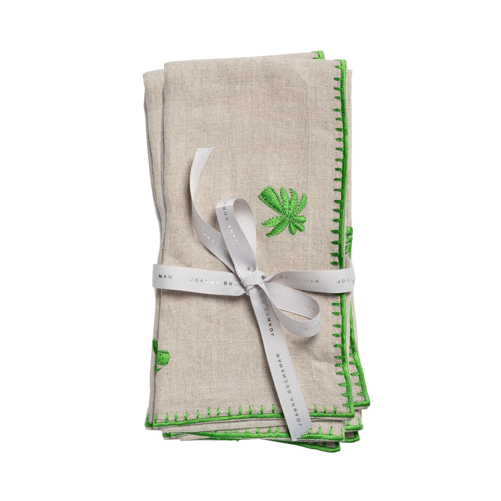 Palm Tree Embroidered Dinner Napkins, Flax, Set Of Two