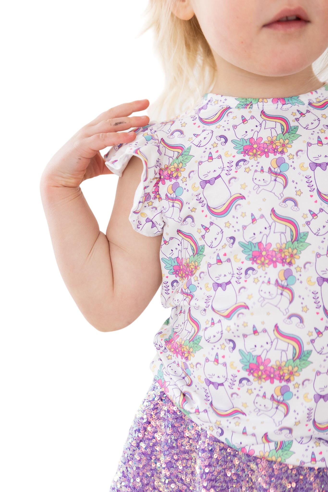 Rainbow Kitties S/s Ruffle Tee