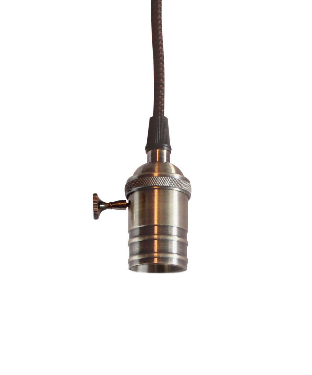 2″W Single Light Bare Bulb Pendant with Retro Switch on Socket Antique Brass Finish by Home Concept