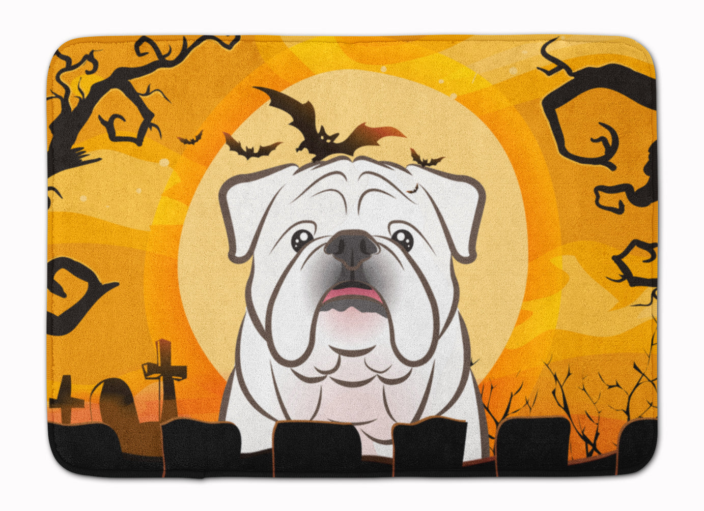 Halloween White English Bulldog  Machine Washable Memory Foam Mat BB1778RUG