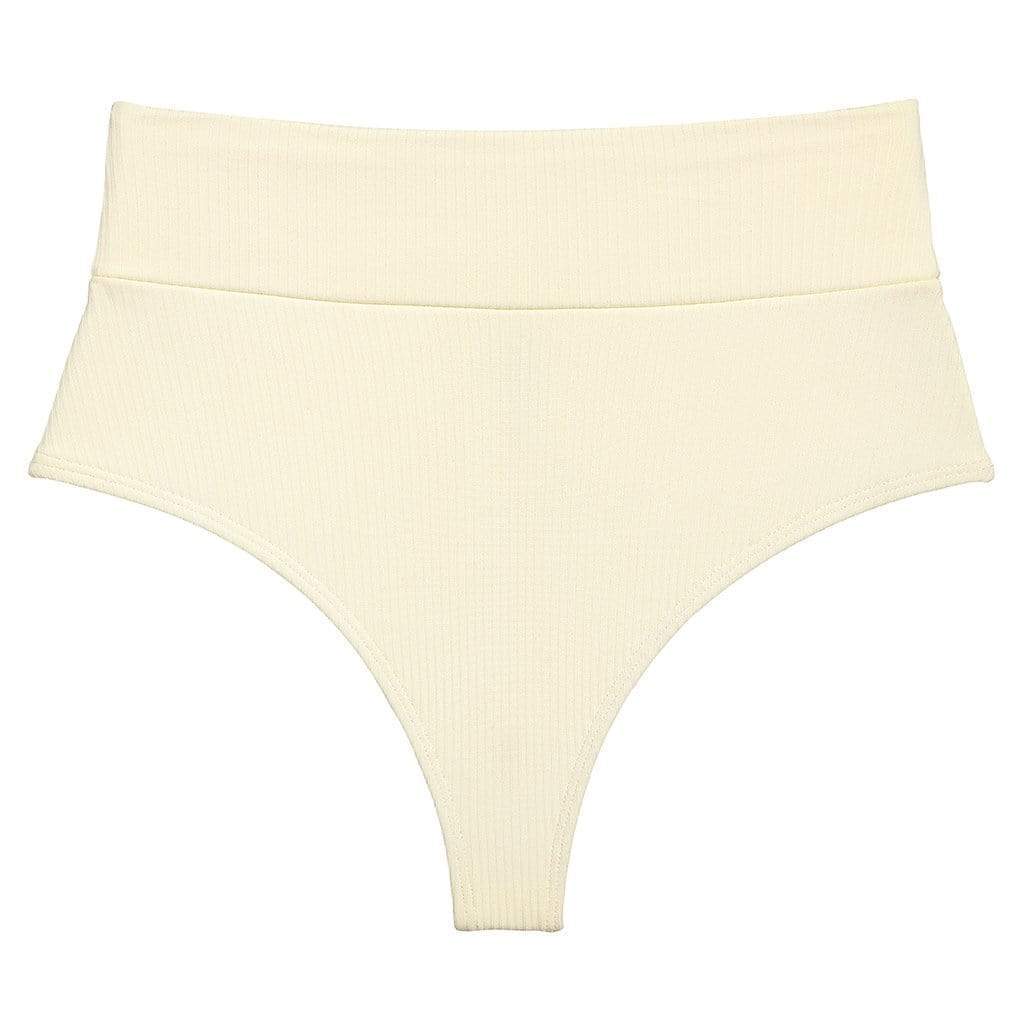 Cream Rib Added Coverage High Rise Bikini Bottom