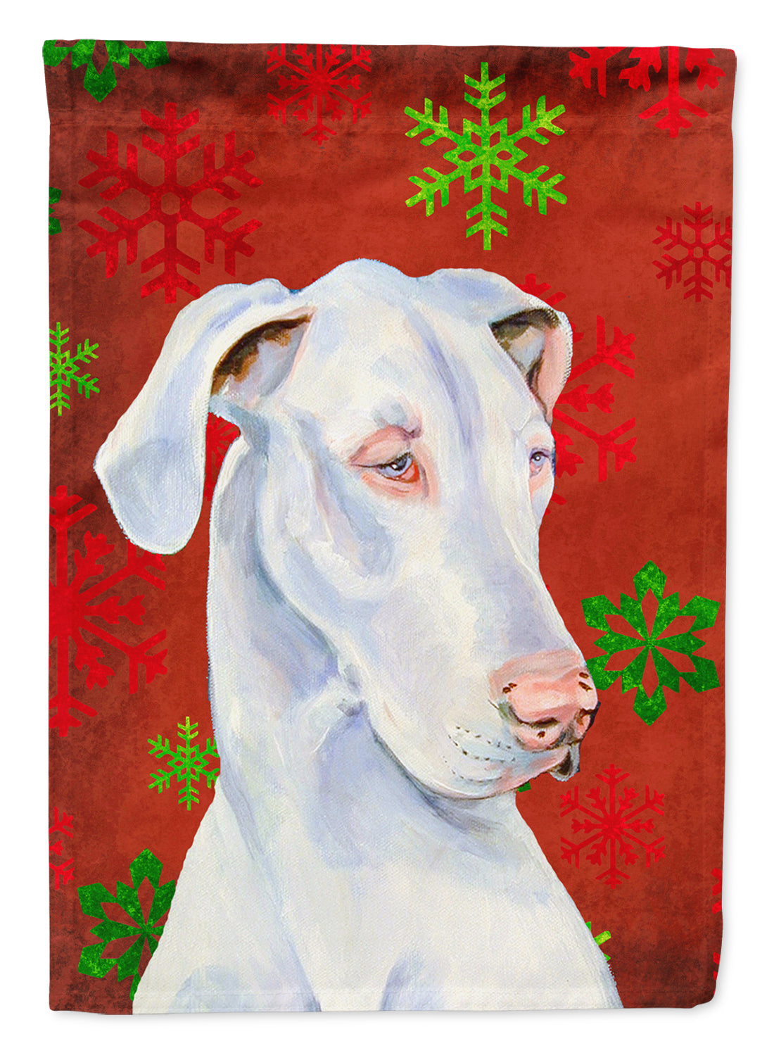 Great Dane Red and Green Snowflakes Holiday Christmas Flag Garden Size