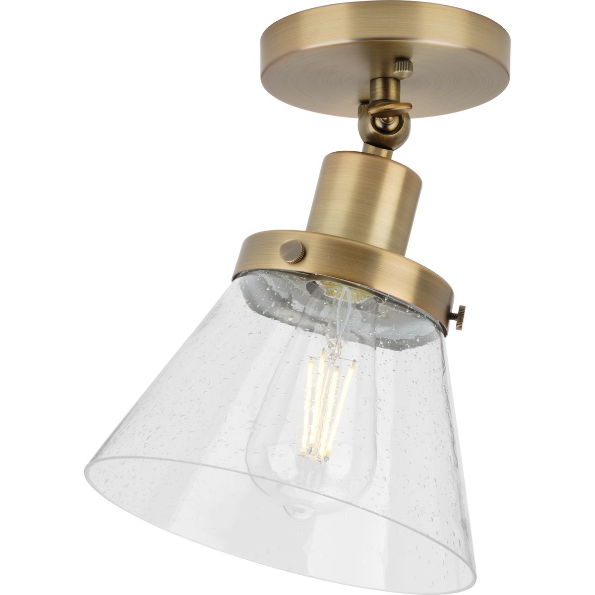 PROGRESS LIGHTING P350198-163 Hinton Collection One-Light Vintage Brass and Seeded Glass Vintage Style Ceiling Light in Vintage Brass