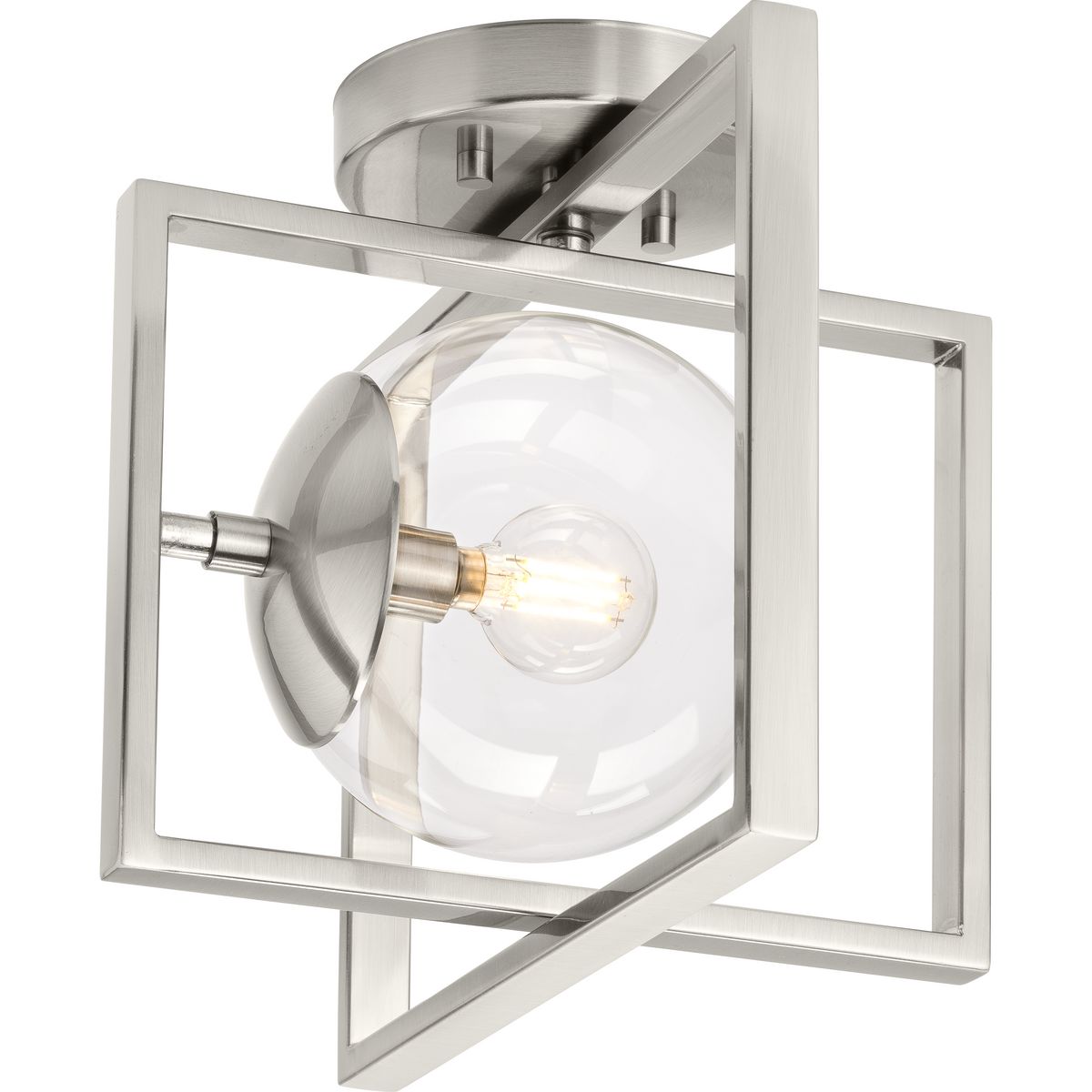 PROGRESS LIGHTING P350218-009 Atwell Collection 10″ One-Light Mid-Century Modern Brushed Nickel Clear Glass Semi-Flush Mount Light in Brushed Nickel