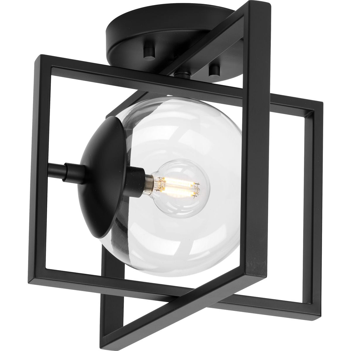 PROGRESS LIGHTING P350218-31M Atwell Collection 10″ One-Light Mid-Century Modern Matte Black Clear Glass Semi-Flush Mount Light in Matte Black