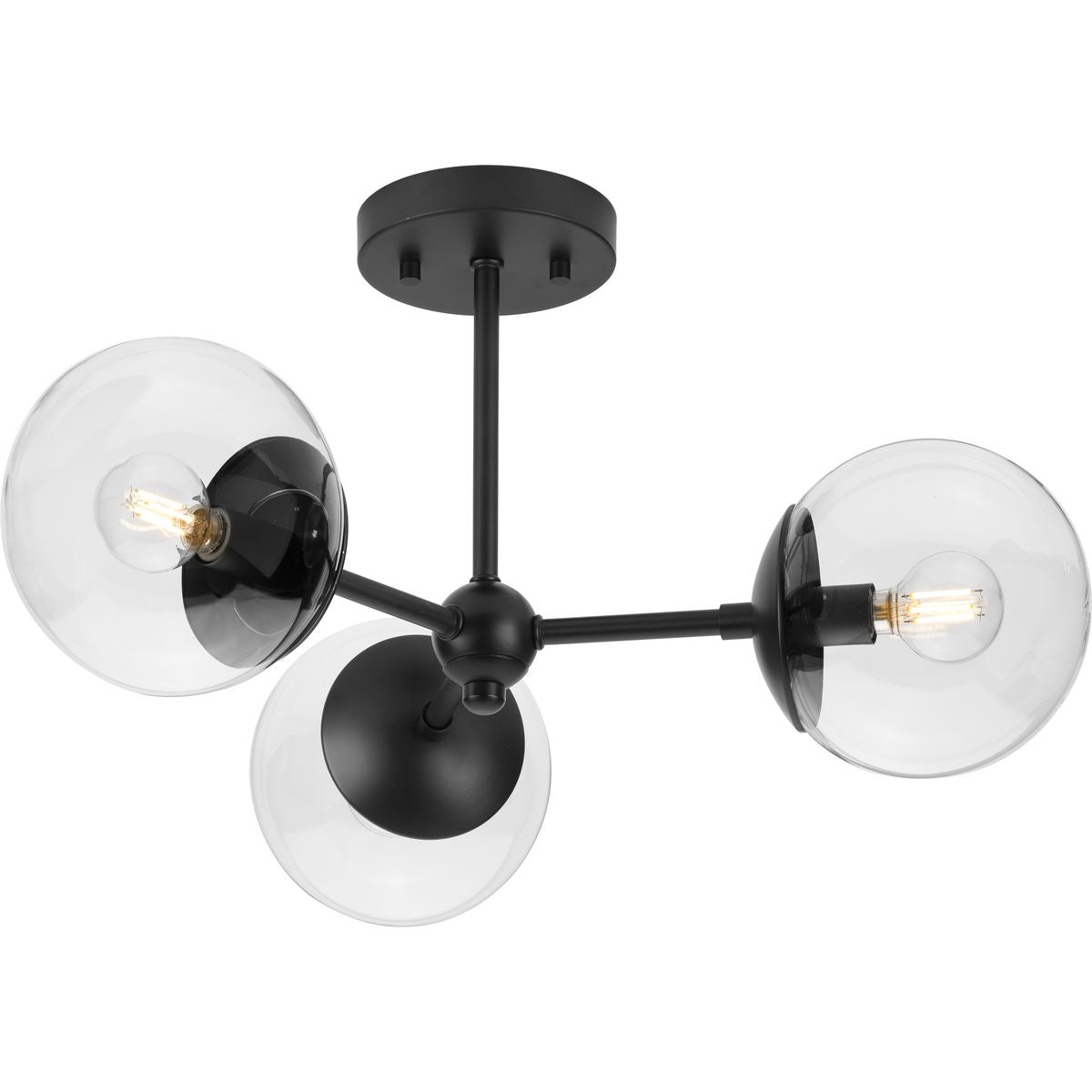 PROGRESS LIGHTING P350235-31M Atwell Collection Three-Light Matte Black Mid-Century Modern Semi-Flush Mount in Matte Black