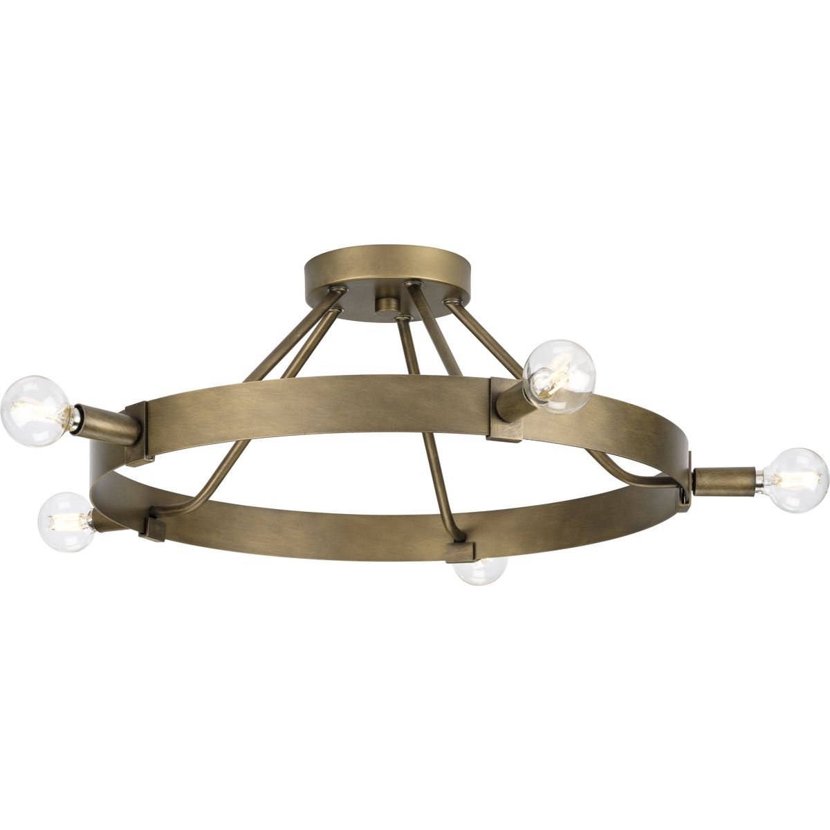 PROGRESS LIGHTING P350240-196 Breckenridge Collection Five-Light Aged Bronze Rustic Farmhouse Semi-Flush Mount in Aged Bronze