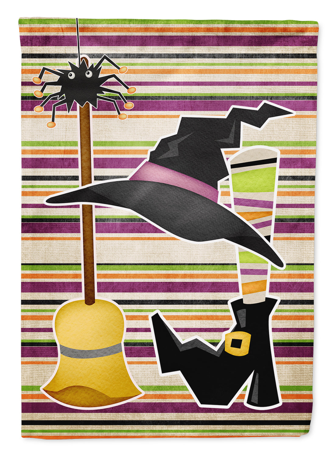 Witch Costume and Broom on Stripes Halloween Flag Garden Size