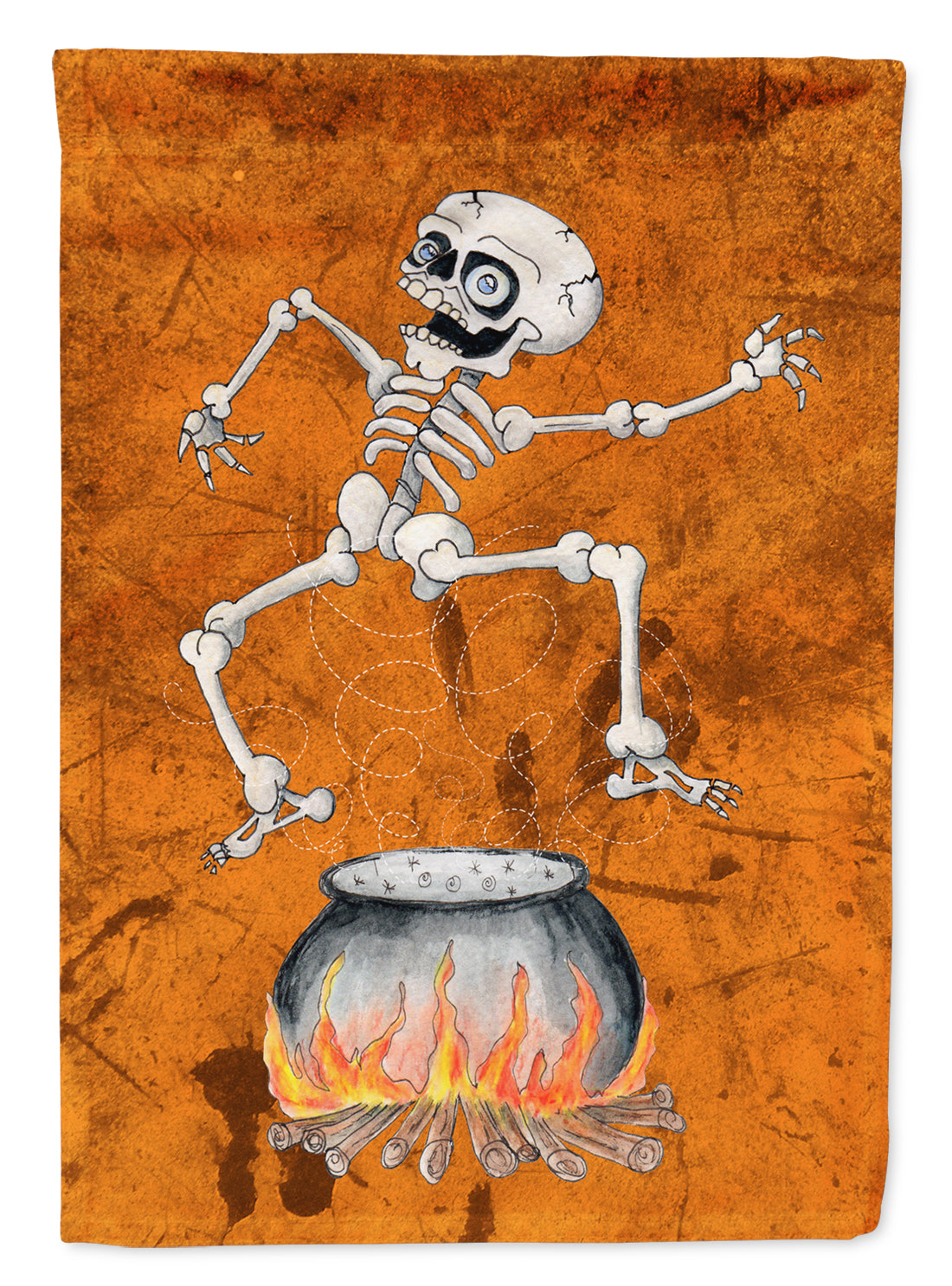 Skeleton jumping from Witches Caldron Halloween Flag Garden Size