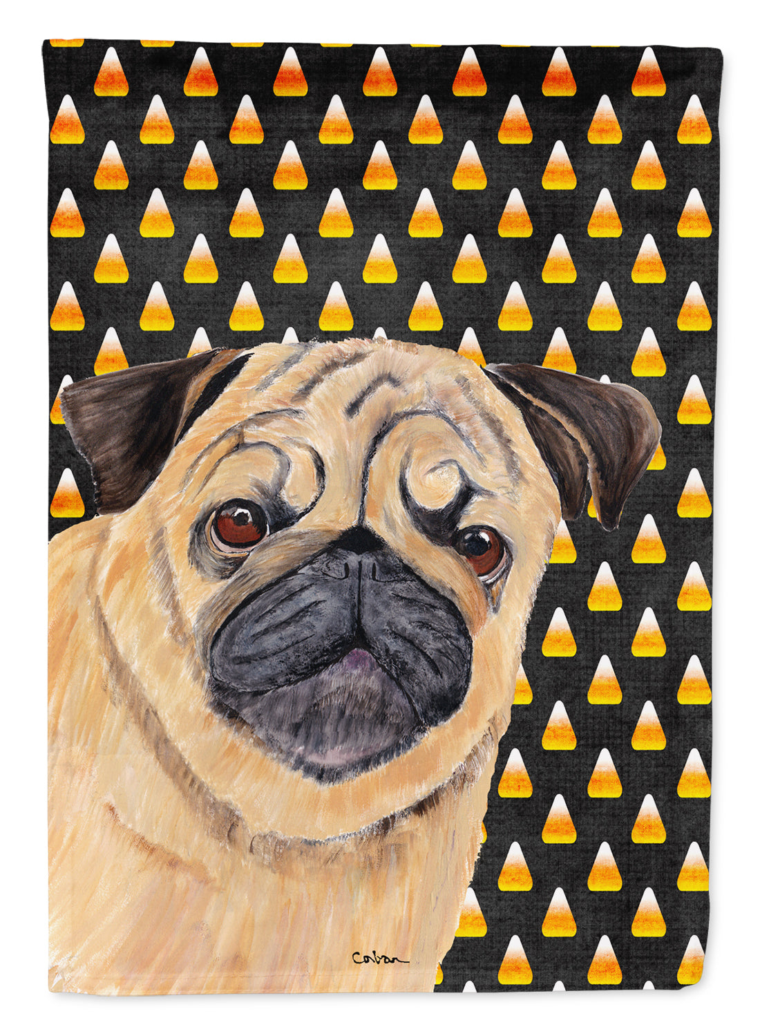 Pug Candy Corn Halloween Portrait Flag Garden Size