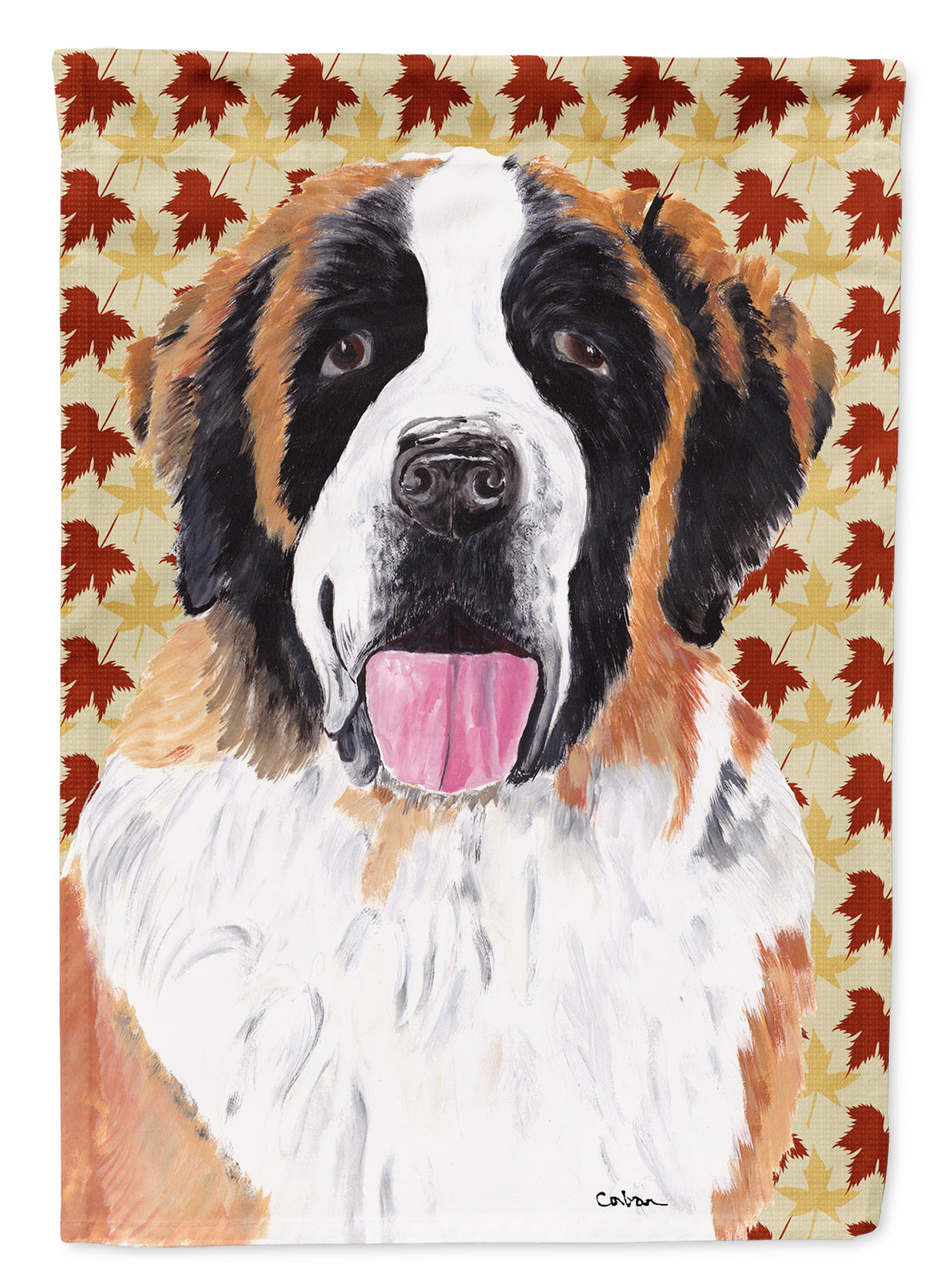 Saint Bernard Fall Leaves Portrait Flag Garden Size