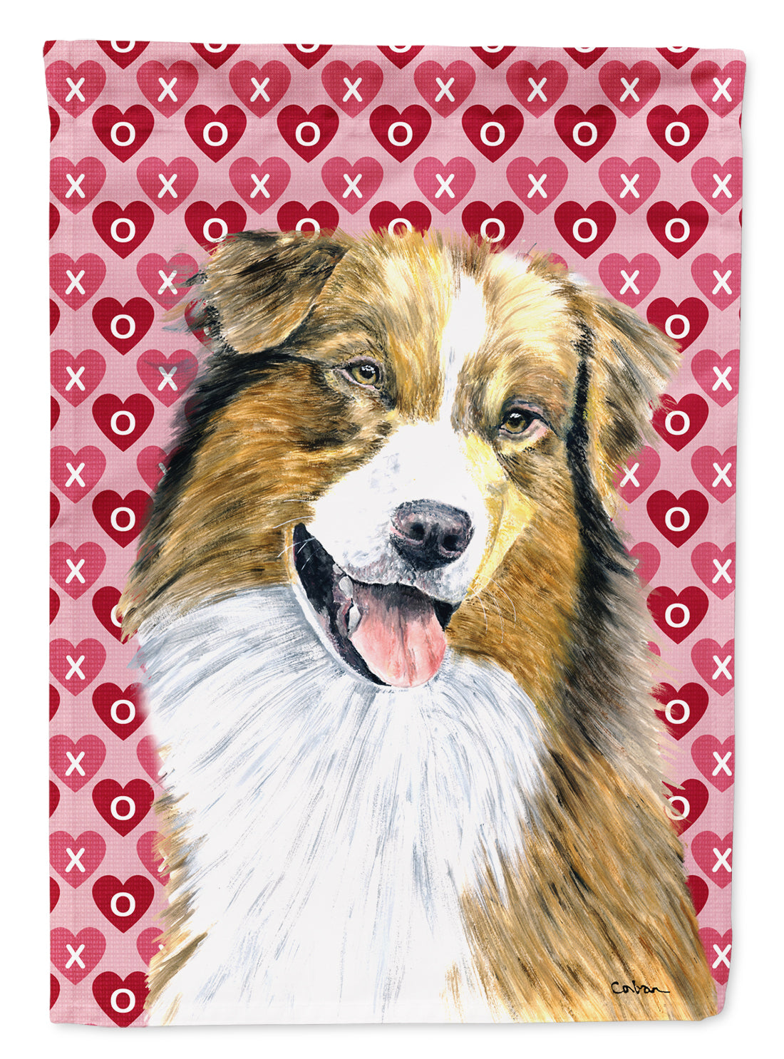 Australian Shepherd Hearts Love Valentine’s Day Flag Garden Size