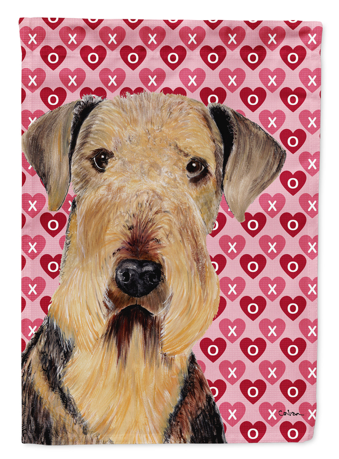 Airedale Hearts Love and Valentine’s Day Portrait Flag Garden Size