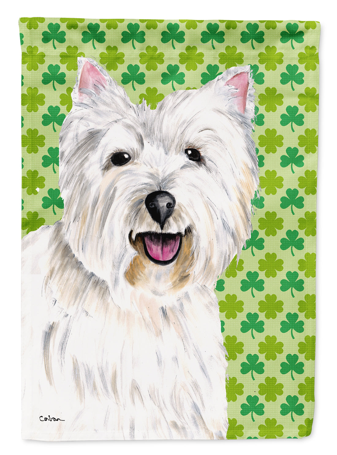 Westie St. Patrick’s Day Shamrock Portrait Flag Garden Size