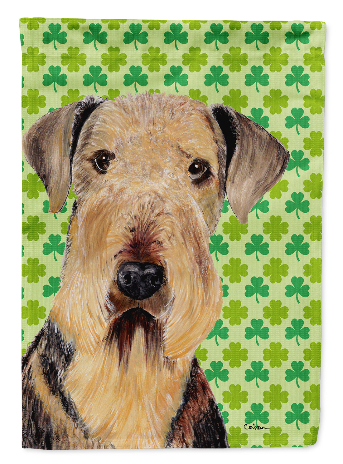 Airedale St. Patrick’s Day Shamrock Portrait Flag Garden Size