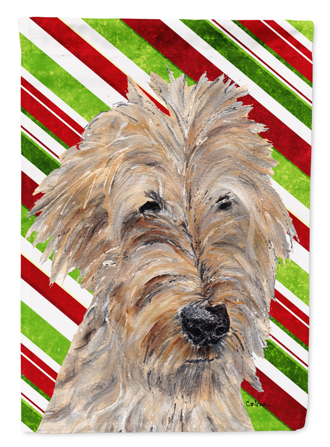 Goldendoodle Candy Cane Christmas Flag Garden Size