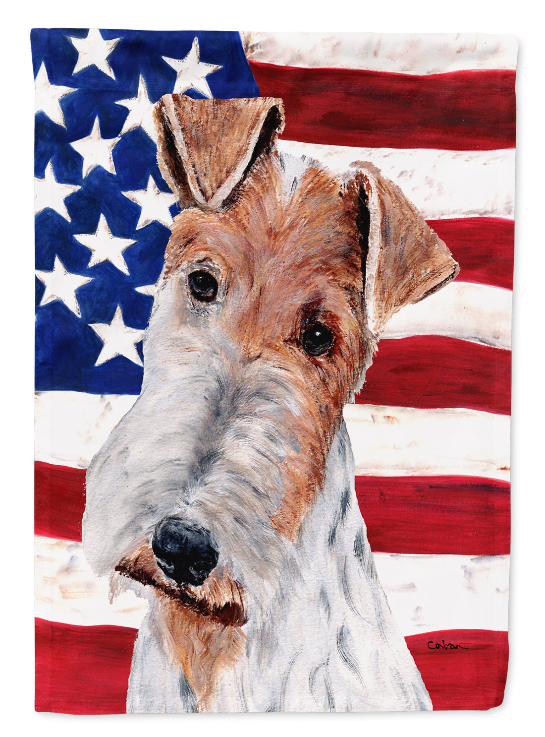 Wire Fox Terrier with American Flag USA Flag Garden Size SC9628GF