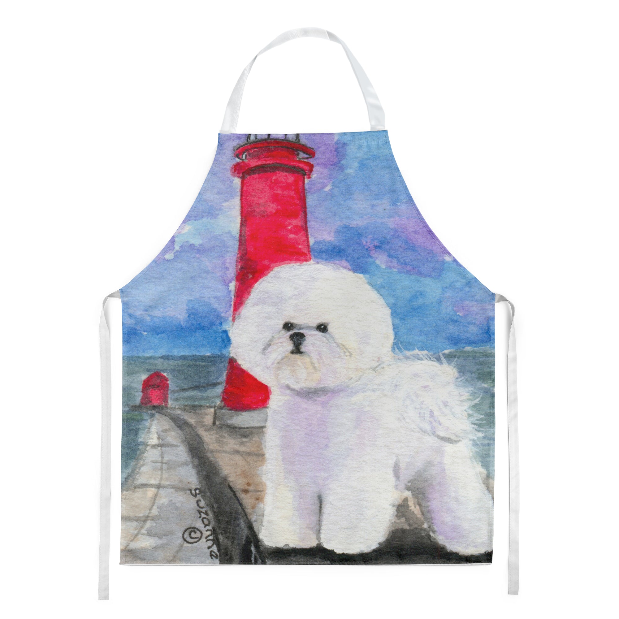 Lighthouse with Bichon Frise Apron