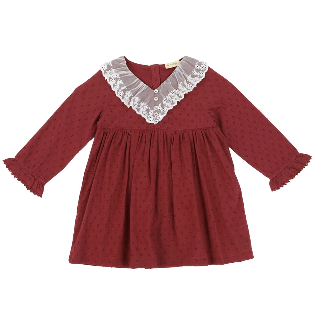 Harper | Swiss Dot Cotton Lace Dress | Merlot