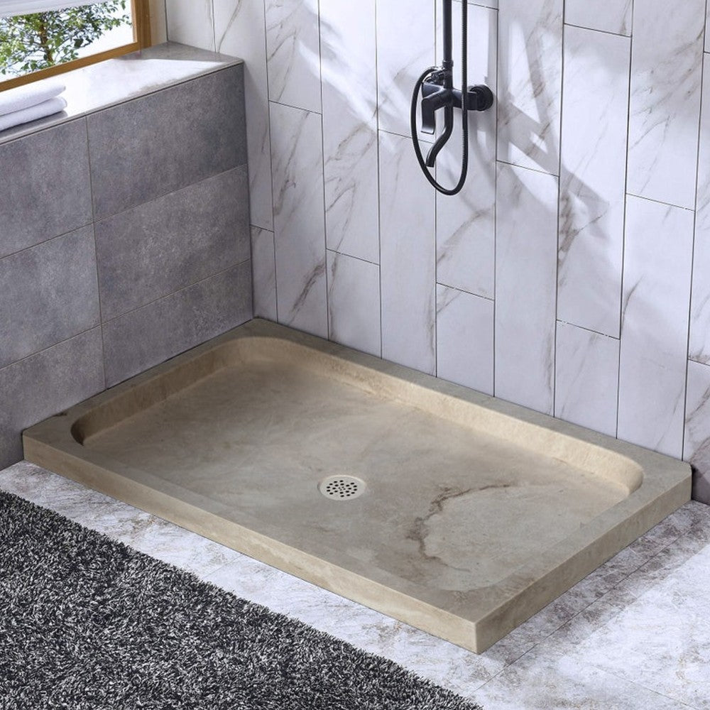 Troia Light Travertine Rectangular Shower Base (W)32″ (L)48″ (H)3″