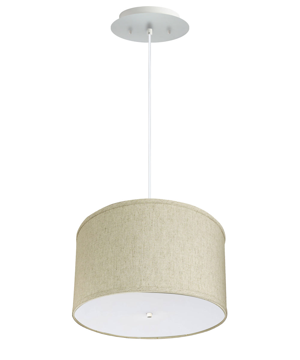 18″ W 2 Light Pendant Textured Oatmeal Shade with Diffuser, White Cord