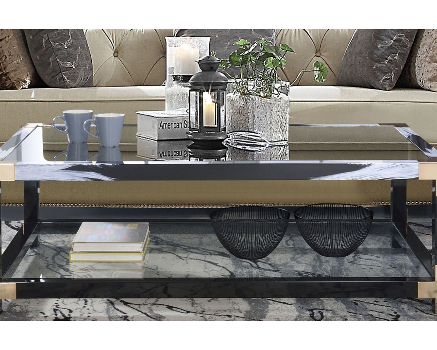 ACME – Lafty Coffee Table in Clear Glass/White Brushed