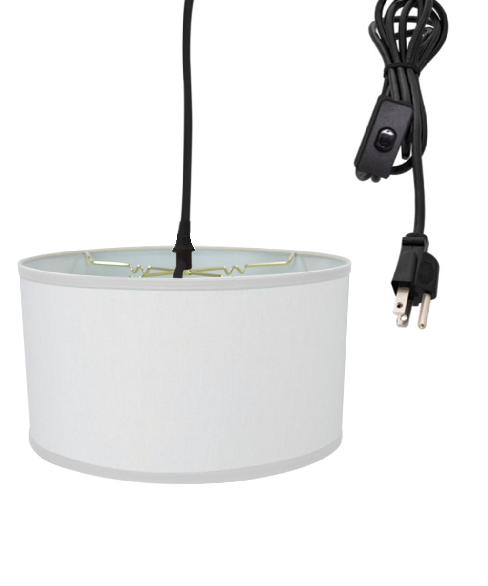 1 Light Swag Plug-In Pendant 18″w White Linen Shade, 17′ Black Cord