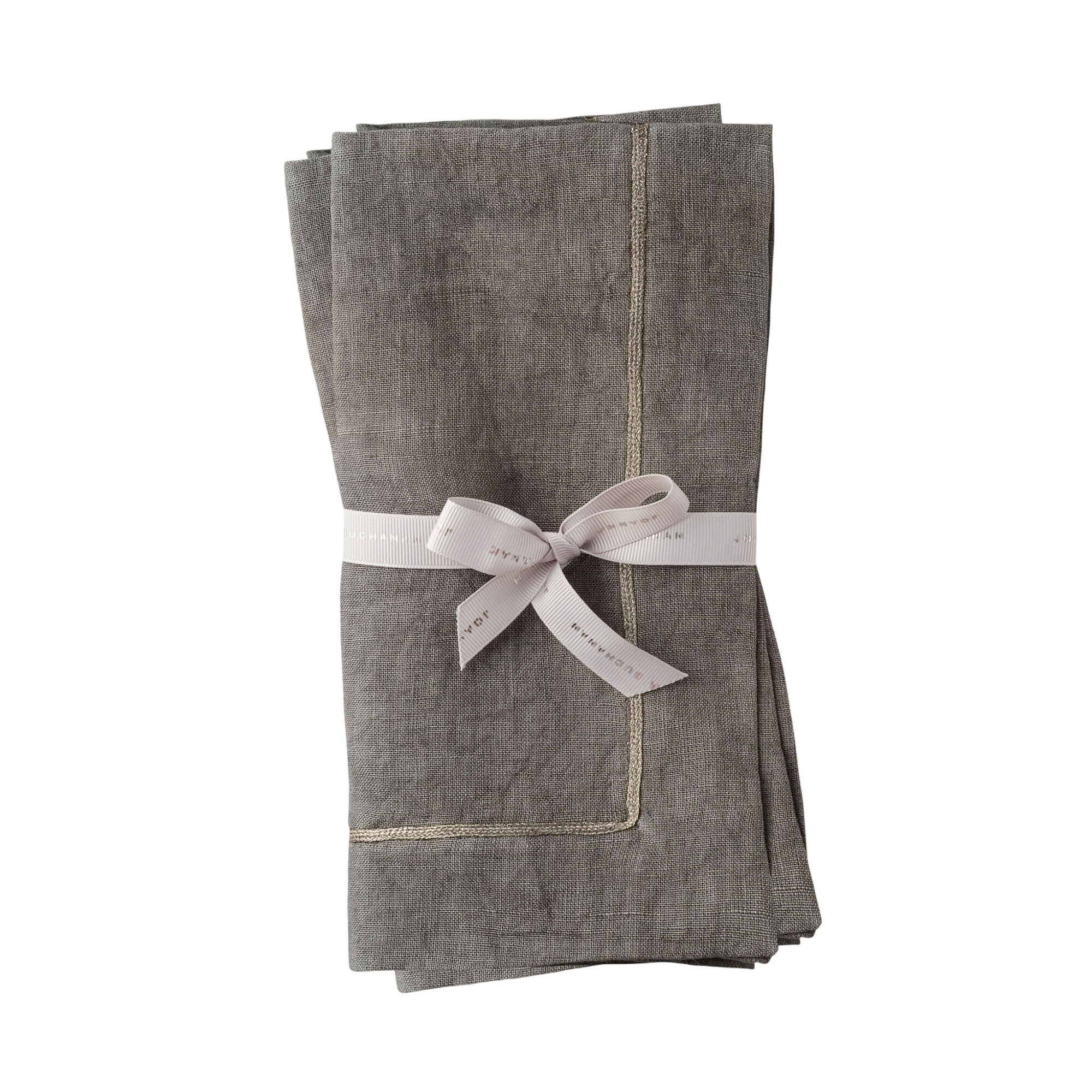 Pewter Trim Dinner Napkins, Grey, Set Of Two