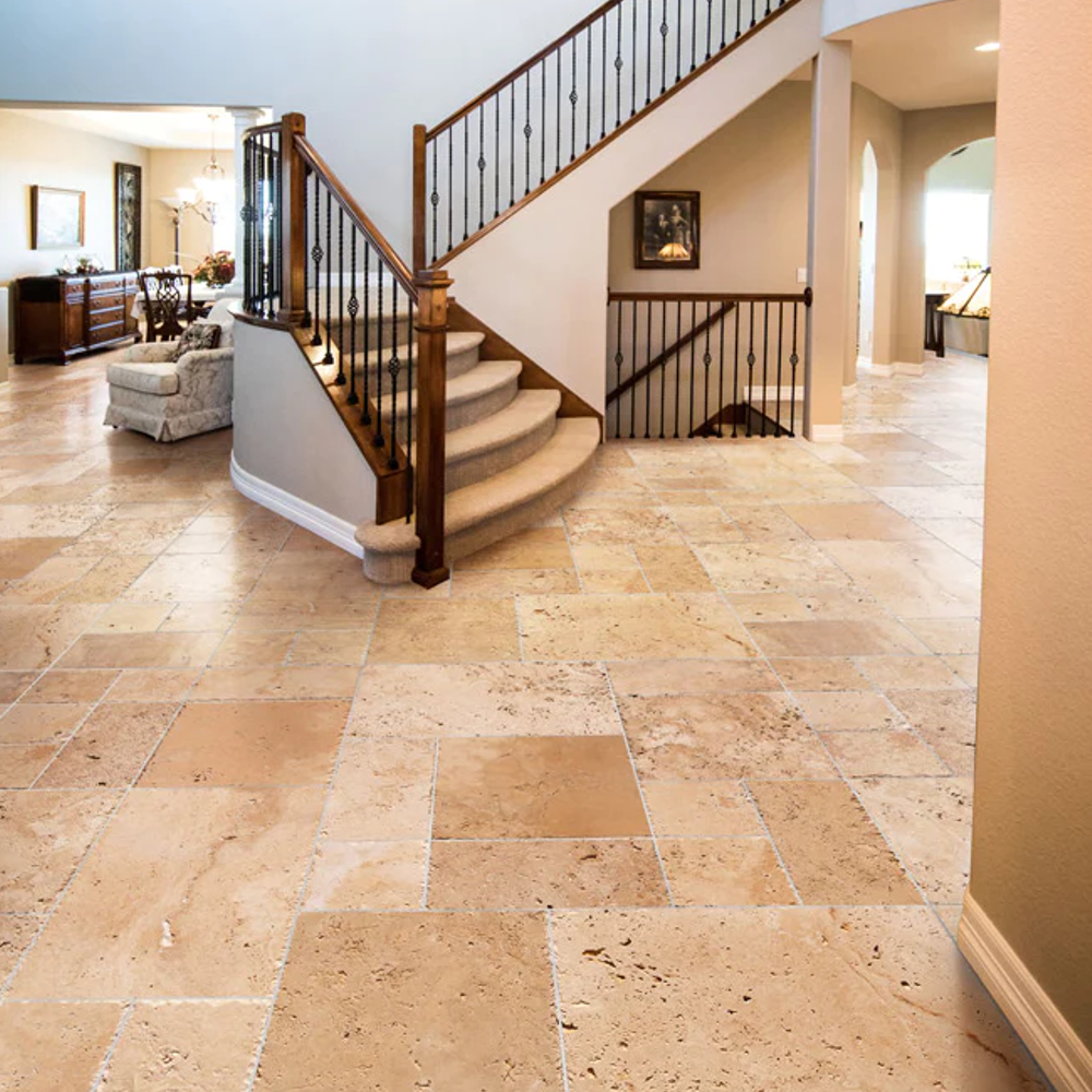 Classic Beige Travertine Tiles Antique Pattern Brushed and Chiseled